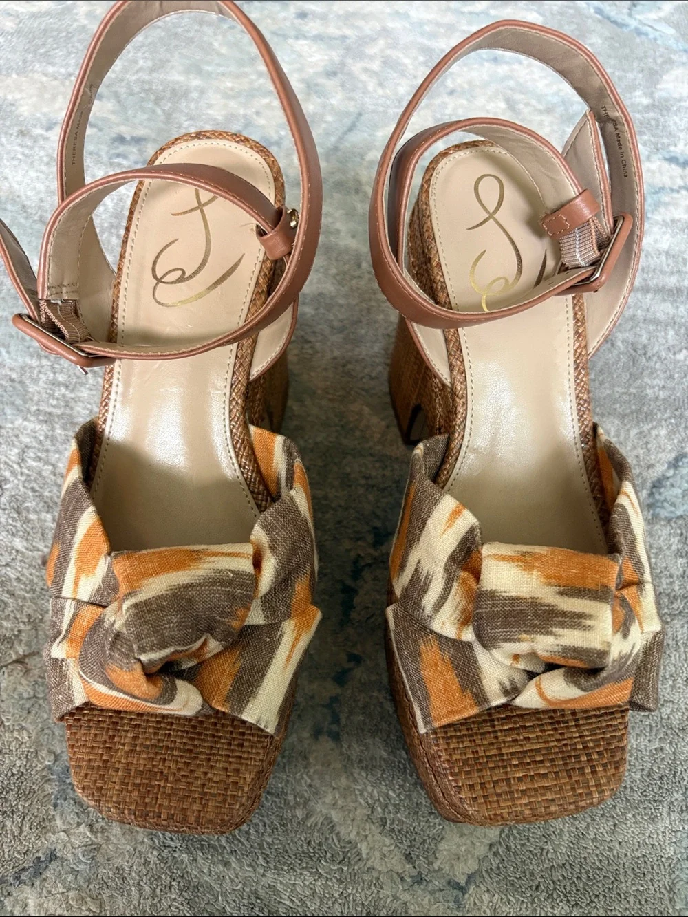 Sam Edelman Brown Woven Platform Sandals with Knotted Multicolor Strap